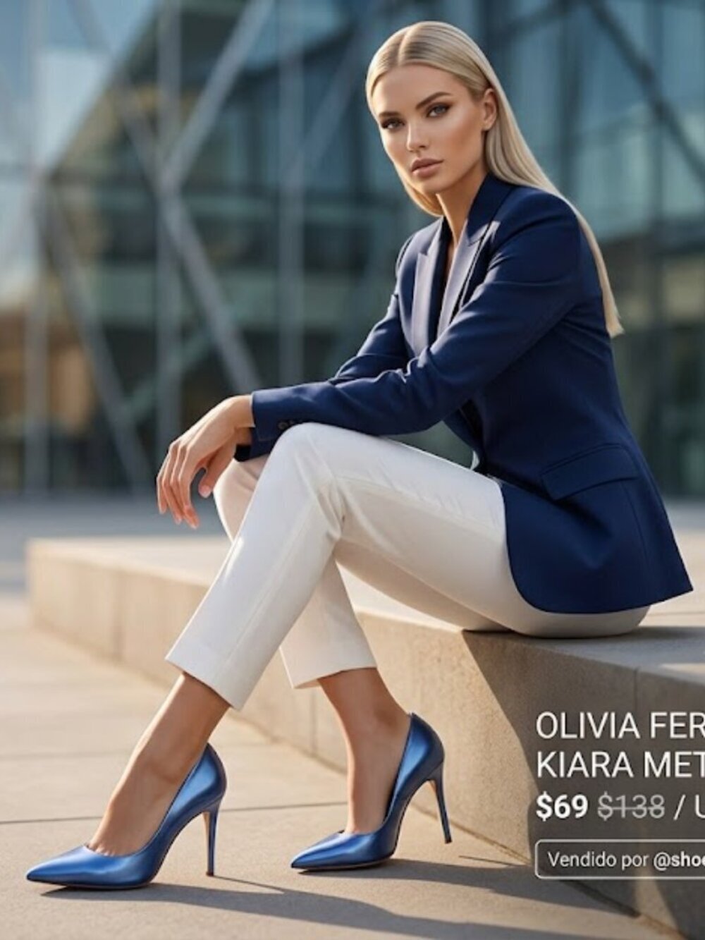 OLIVIA FERGUSON / Kiara / Metallic Blue / Pointed-Toe / Stiletto High Heels /  S
